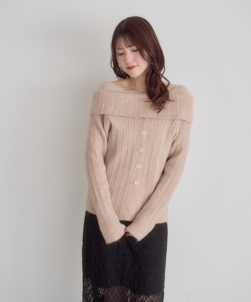 mellowneon（メロウネオン）の「オフショルライクボタンニット
