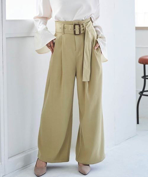 mil(ミル)の「【150㎝前後の小柄さんサイズ】太ベルト ワイドパンツ(その他パンツ・レディース・チャコールグレー/ライトグリーン/サックスブルー・S-Regular/M-Short/S-Short)」の2枚目の写真