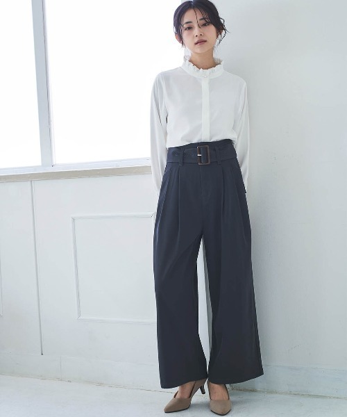 mil(ミル)の「【150㎝前後の小柄さんサイズ】太ベルト ワイドパンツ(その他パンツ・レディース・チャコールグレー/ライトグリーン/サックスブルー・S-Regular/M-Short/S-Short)」の4枚目の写真