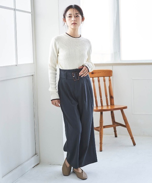 mil(ミル)の「【150㎝前後の小柄さんサイズ】太ベルト ワイドパンツ(その他パンツ・レディース・チャコールグレー/ライトグリーン/サックスブルー・S-Regular/M-Short/S-Short)」の9枚目の写真