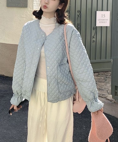 gossip!ロサンゼルス(ゴシップロサンゼルス)の「キルティングリボンオーバージャケット(ダウンジャケット/コート・レディース・ブラック/ピンク/オフホワイト/ブルー・L/M/S)」の13枚目の写真