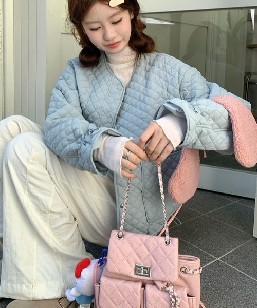 gossip!ロサンゼルス(ゴシップロサンゼルス)の「キルティングリボンオーバージャケット(ダウンジャケット/コート・レディース・ブラック/ピンク/オフホワイト/ブルー・L/M/S)」の15枚目の写真