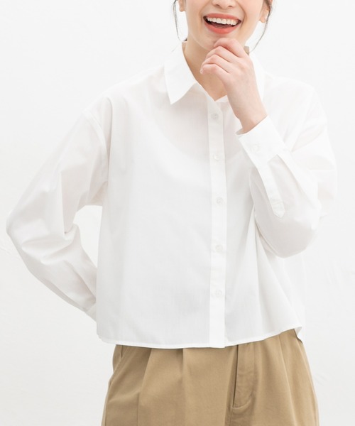 Honeys(ハニーズ)の「ショート丈シャツ(シャツ/ブラウス・レディース・ホワイト系その他/サックスブルー系/ベージュ系その他/ホワイト/ブルー系その他/ホワイト×ブルー/ピンク系その他・L/LL/M/S)」の2枚目の写真