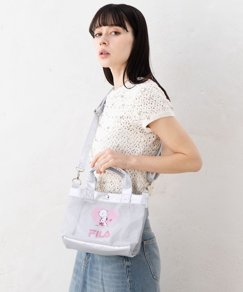 FILA（フィラ）の「FILA フィラ ×PEANUTS ピーナッツ SNOOPY スヌーピー コラボ メッシュ  2WAY ミニ ショルダーバッグ トートバッグ（ショルダーバッグ・レディース・ブラック/アイボリー/シルバー・FREE）」の3枚目の写真