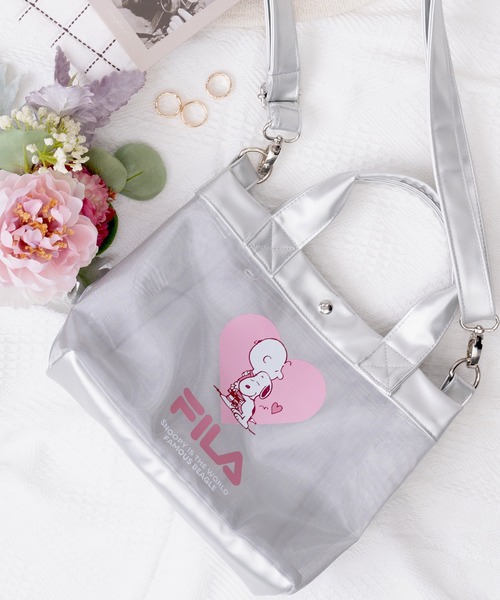 FILA（フィラ）の「FILA フィラ ×PEANUTS ピーナッツ SNOOPY スヌーピー コラボ メッシュ  2WAY ミニ ショルダーバッグ トートバッグ（ショルダーバッグ・レディース・ブラック/アイボリー/シルバー・FREE）」の6枚目の写真
