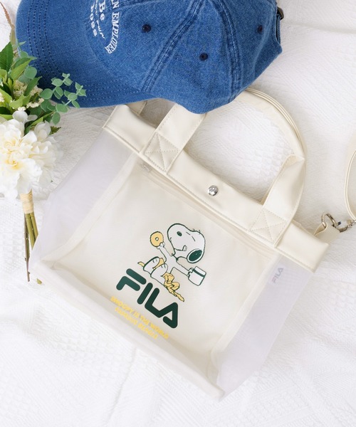 FILA（フィラ）の「FILA フィラ ×PEANUTS ピーナッツ SNOOPY スヌーピー コラボ メッシュ  2WAY ミニ ショルダーバッグ トートバッグ（ショルダーバッグ・レディース・ブラック/アイボリー/シルバー・FREE）」の4枚目の写真