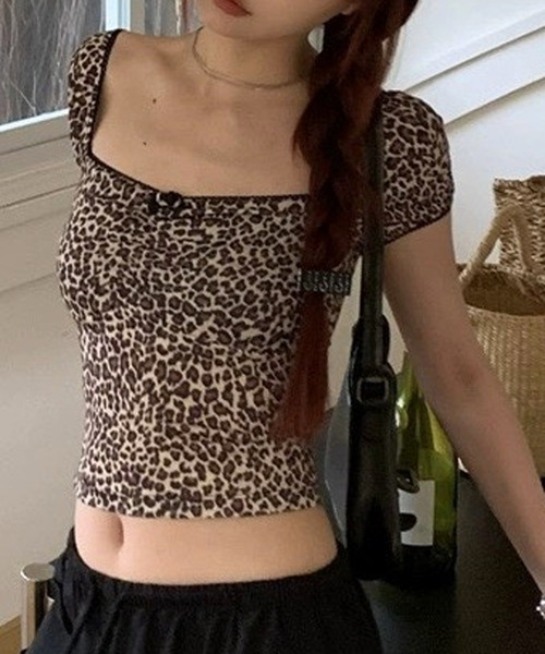 14th addiction レオパード柄十字架ノースリーブトップス japanese