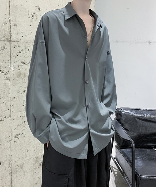 link lot(リンクロット)の「【春夏】ルーズフィット シンプル 無地 シャツ(シャツ/ブラウス・メンズ・グレー/ブラック/ホワイト・M/L)」の9枚目の写真