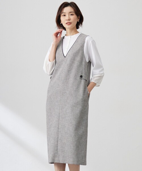 J.PRESS(ジェイプレス)の「【洗える】Calameraリングメッシュ ジャンパースカート(スカート・レディース・ブラウン系5/ブラック系5・T15/T13)」の1枚目の写真