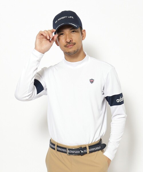 adabat（アダバット）の「【新レーベル ADABAT NAVY】UVカット/吸水速乾 アームラインモックネックプルオーバー（Tシャツ/カットソー・メンズ・ブラック/ホワイト・50/48/46）」の6枚目の写真