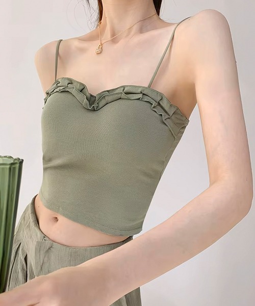 フリル付きキャミソール サイズ38 大きいサイズ レディース 接触冷感＆UVカットフリル肩紐フレア