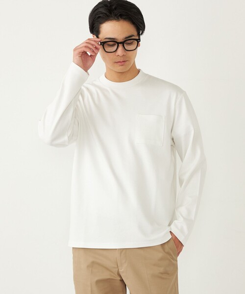 【スーパーセール】 美品】SHIPS 長袖ビズTシャツ 白黒 トップス