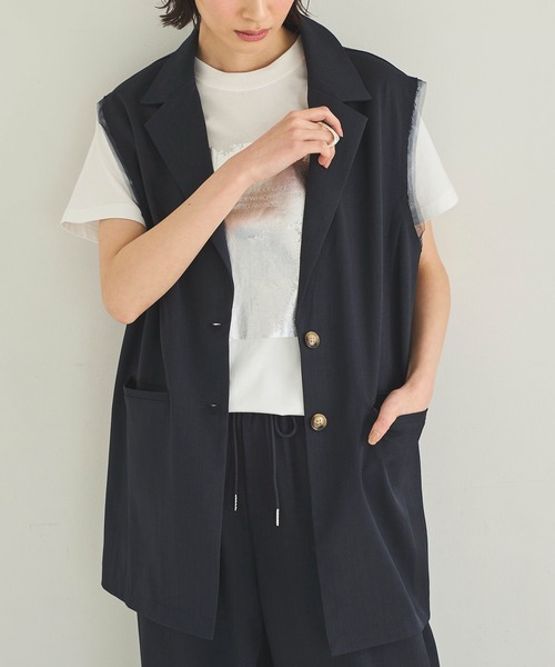 meilmada(メイルマダ)の「異素材テーラードベスト(ベスト・レディース・ネイビー/グレイッシュベージュ・FREE)」の1枚目の写真