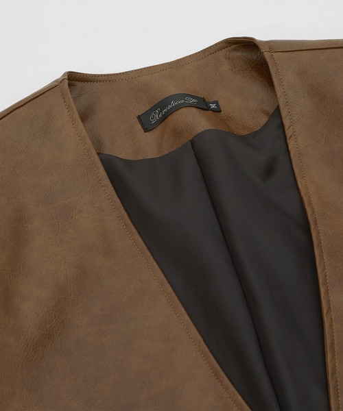 improves(インプローブス)の「PU ノーカラージャケット(テーラードジャケット・メンズ・アイボリー/チャコール/ブラウン・MEDIUM/LARGE)」の5枚目の写真