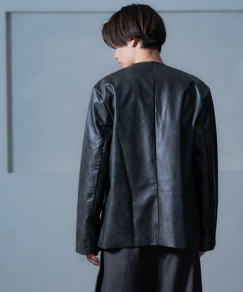 improves(インプローブス)の「PU ノーカラージャケット(テーラードジャケット・メンズ・アイボリー/チャコール/ブラウン・MEDIUM/LARGE)」の14枚目の写真