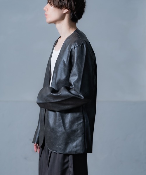 improves(インプローブス)の「PU ノーカラージャケット(テーラードジャケット・メンズ・アイボリー/チャコール/ブラウン・MEDIUM/LARGE)」の15枚目の写真