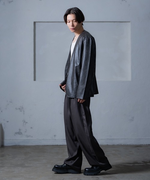 improves(インプローブス)の「PU ノーカラージャケット(テーラードジャケット・メンズ・アイボリー/チャコール/ブラウン・MEDIUM/LARGE)」の16枚目の写真