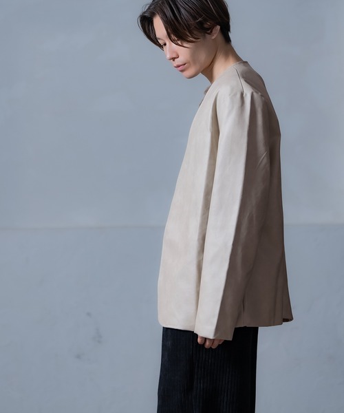 improves(インプローブス)の「PU ノーカラージャケット(テーラードジャケット・メンズ・アイボリー/チャコール/ブラウン・MEDIUM/LARGE)」の10枚目の写真