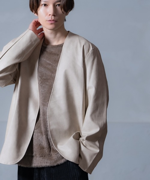 improves(インプローブス)の「PU ノーカラージャケット(テーラードジャケット・メンズ・アイボリー/チャコール/ブラウン・MEDIUM/LARGE)」の9枚目の写真