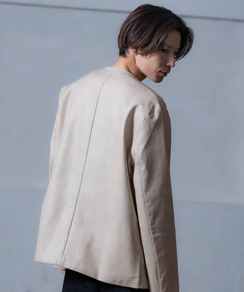 improves(インプローブス)の「PU ノーカラージャケット(テーラードジャケット・メンズ・アイボリー/チャコール/ブラウン・MEDIUM/LARGE)」の11枚目の写真