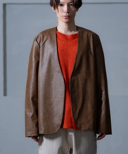 improves(インプローブス)の「PU ノーカラージャケット(テーラードジャケット・メンズ・アイボリー/チャコール/ブラウン・MEDIUM/LARGE)」の17枚目の写真