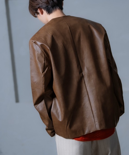 improves(インプローブス)の「PU ノーカラージャケット(テーラードジャケット・メンズ・アイボリー/チャコール/ブラウン・MEDIUM/LARGE)」の18枚目の写真