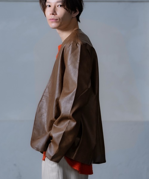 improves(インプローブス)の「PU ノーカラージャケット(テーラードジャケット・メンズ・アイボリー/チャコール/ブラウン・MEDIUM/LARGE)」の19枚目の写真