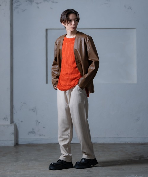 improves(インプローブス)の「PU ノーカラージャケット(テーラードジャケット・メンズ・アイボリー/チャコール/ブラウン・MEDIUM/LARGE)」の20枚目の写真