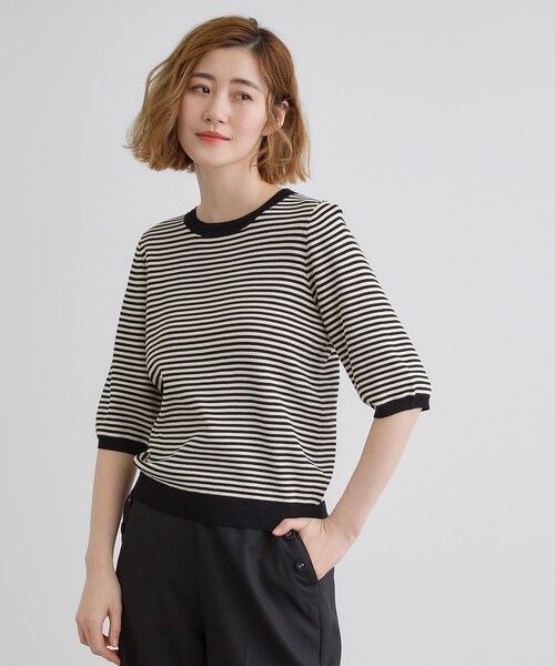 grove（グローブ）の「ひんやり多機能・やわらかドライタッチ五分袖プルオーバー（ニット/セーター・レディース・ブラック/オフホワイト/ブルー/ブラック系2/ライトグレー/ライトイエロー系/ピンク系/ネイビー/ホワイト系7/ブルーグリーン/アイボリー/ダークグレー/ダークグリーン/ベビーピンク/ベージュ系その他6/ベージュ系2・02/03/01/04/05）」の6枚目の写真