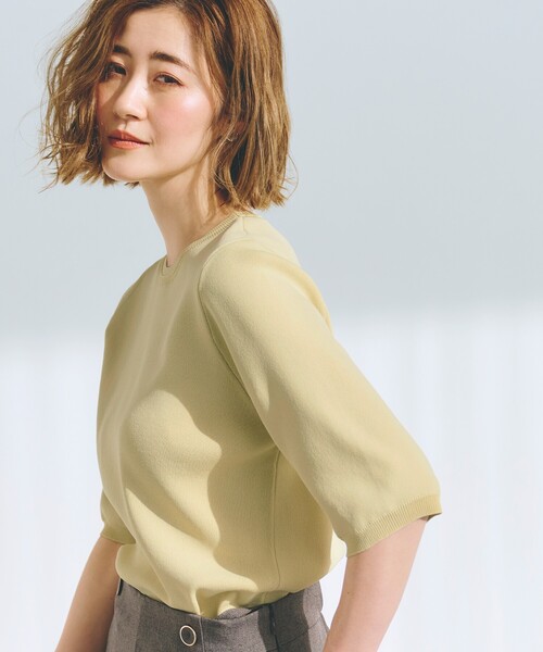 grove（グローブ）の「ひんやり多機能・やわらかドライタッチ五分袖プルオーバー（ニット/セーター・レディース・ブラック/オフホワイト/ブルー/ブラック系2/ライトグレー/ライトイエロー系/ピンク系/ネイビー/ホワイト系7/ブルーグリーン/アイボリー/ダークグレー/ダークグリーン/ベビーピンク/ベージュ系その他6/ベージュ系2・02/03/01/04/05）」の14枚目の写真