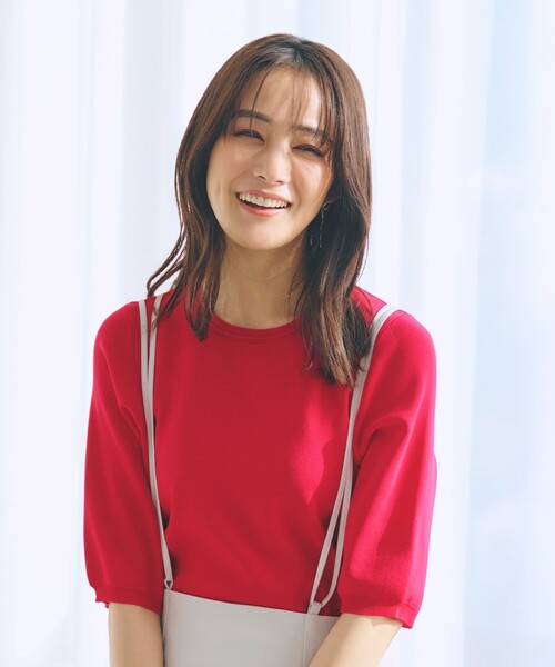 grove（グローブ）の「ひんやり多機能・やわらかドライタッチ五分袖プルオーバー（ニット/セーター・レディース・ブラック/オフホワイト/ブルー/ブラック系2/ライトグレー/ライトイエロー系/ピンク系/ネイビー/ホワイト系7/ブルーグリーン/アイボリー/ダークグレー/ダークグリーン/ベビーピンク/ベージュ系その他6/ベージュ系2・02/03/01/04/05）」の16枚目の写真