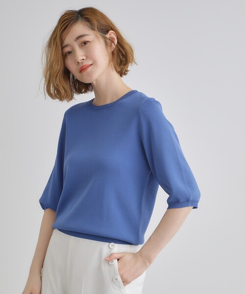 grove（グローブ）の「ひんやり多機能・やわらかドライタッチ五分袖プルオーバー（ニット/セーター・レディース・ブラック/オフホワイト/ブルー/ブラック系2/ライトグレー/ライトイエロー系/ピンク系/ネイビー/ホワイト系7/ブルーグリーン/アイボリー/ダークグレー/ダークグリーン/ベビーピンク/ベージュ系その他6/ベージュ系2・02/03/01/04/05）」の12枚目の写真