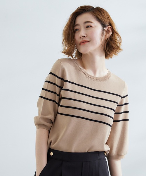 grove（グローブ）の「ひんやり多機能・やわらかドライタッチ五分袖プルオーバー（ニット/セーター・レディース・ブラック/オフホワイト/ブルー/ブラック系2/ライトグレー/ライトイエロー系/ピンク系/ネイビー/ホワイト系7/ブルーグリーン/アイボリー/ダークグレー/ダークグリーン/ベビーピンク/ベージュ系その他6/ベージュ系2・02/03/01/04/05）」の9枚目の写真