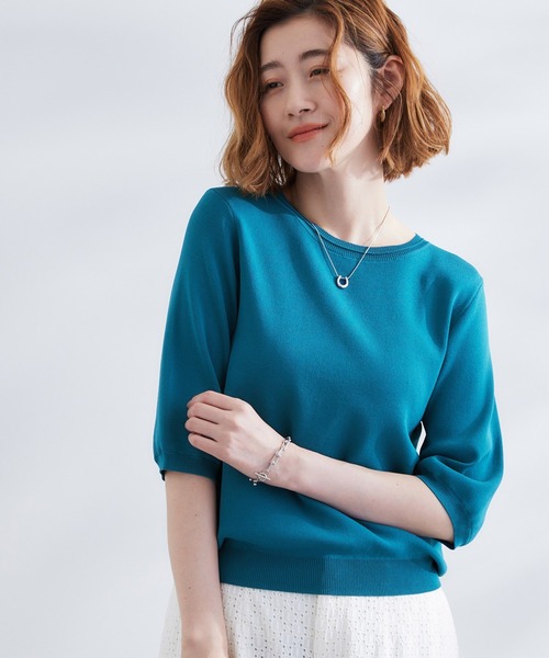 grove（グローブ）の「ひんやり多機能・やわらかドライタッチ五分袖プルオーバー（ニット/セーター・レディース・ブラック/オフホワイト/ブルー/ブラック系2/ライトグレー/ライトイエロー系/ピンク系/ネイビー/ホワイト系7/ブルーグリーン/アイボリー/ダークグレー/ダークグリーン/ベビーピンク/ベージュ系その他6/ベージュ系2・02/03/01/04/05）」の13枚目の写真