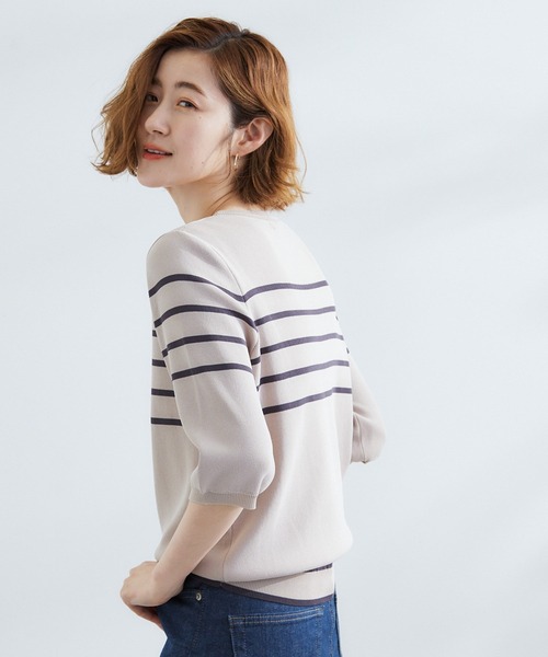 grove（グローブ）の「ひんやり多機能・やわらかドライタッチ五分袖プルオーバー（ニット/セーター・レディース・ブラック/オフホワイト/ブルー/ブラック系2/ライトグレー/ライトイエロー系/ピンク系/ネイビー/ホワイト系7/ブルーグリーン/アイボリー/ダークグレー/ダークグリーン/ベビーピンク/ベージュ系その他6/ベージュ系2・02/03/01/04/05）」の8枚目の写真