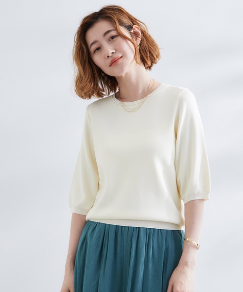 grove（グローブ）の「ひんやり多機能・やわらかドライタッチ五分袖プルオーバー（ニット/セーター・レディース・ブラック/オフホワイト/ブルー/ブラック系2/ライトグレー/ライトイエロー系/ピンク系/ネイビー/ホワイト系7/ブルーグリーン/アイボリー/ダークグレー/ダークグリーン/ベビーピンク/ベージュ系その他6/ベージュ系2・02/03/01/04/05）」の20枚目の写真