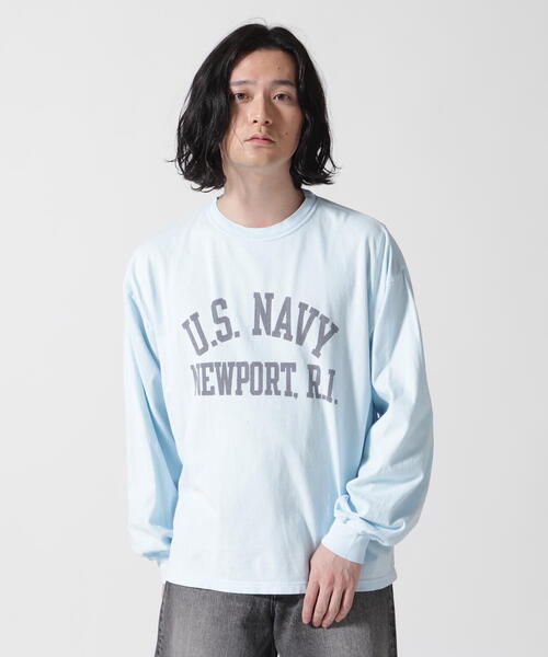 REMI RELIEF(レミレリーフ)の「REMI RELIEF(レミレリーフ) 別注20/-天竺ロンT(US NAVY)ペイント加工(Tシャツ/カットソー・メンズ・その他18/ブラック・M/L/XL)」の1枚目の写真