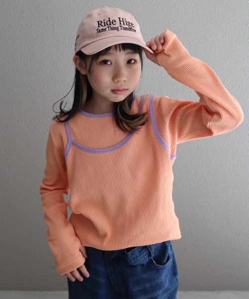 CIAOPANIC TYPY（チャオパニックティピー）の「【KIDS】アシメリブレイヤードTEE（Tシャツ/カットソー・キッズ・ブラック/オレンジ/アイボリー/グレー・XX-LARGE/X-LARGE/LARGE/MEDIUM/SMALL）」の4枚目の写真