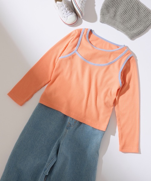 CIAOPANIC TYPY（チャオパニックティピー）の「【KIDS】アシメリブレイヤードTEE（Tシャツ/カットソー・キッズ・ブラック/オレンジ/アイボリー/グレー・XX-LARGE/X-LARGE/LARGE/MEDIUM/SMALL）」の11枚目の写真