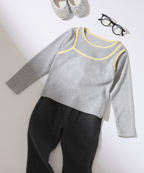 CIAOPANIC TYPY（チャオパニックティピー）の「【KIDS】アシメリブレイヤードTEE（Tシャツ/カットソー・キッズ・ブラック/オレンジ/アイボリー/グレー・XX-LARGE/X-LARGE/LARGE/MEDIUM/SMALL）」の12枚目の写真