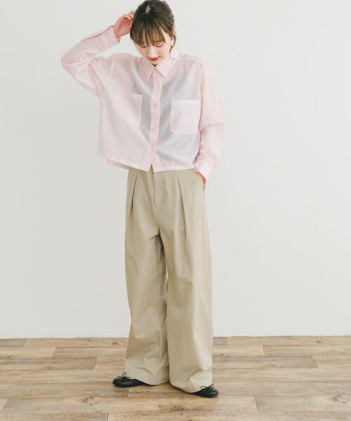 ITEMS URBANRESEARCH（アイテムズ アーバンリサーチ）の「クロップドシアーシャツ（シャツ/ブラウス・レディース・ブラウン/ライトピンク/ミント・FREE）」の4枚目の写真