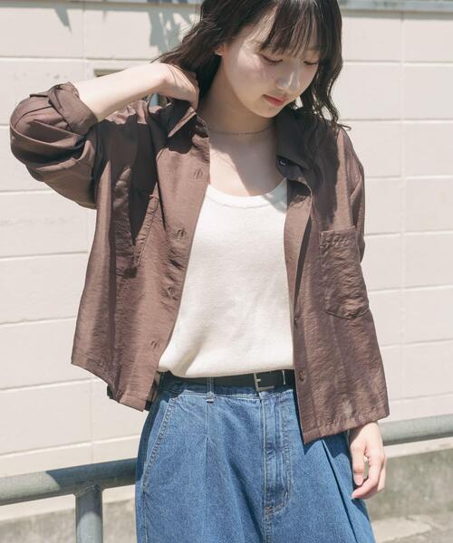 ITEMS URBANRESEARCH（アイテムズ アーバンリサーチ）の「クロップドシアーシャツ（シャツ/ブラウス・レディース・ブラウン/ライトピンク/ミント・FREE）」の8枚目の写真