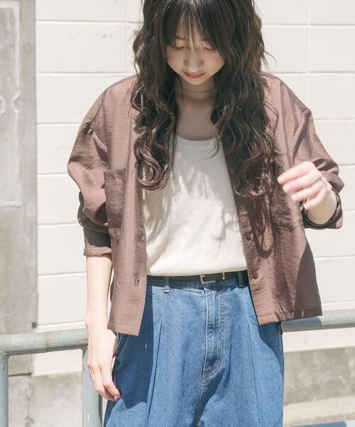 ITEMS URBANRESEARCH（アイテムズ アーバンリサーチ）の「クロップドシアーシャツ（シャツ/ブラウス・レディース・ブラウン/ライトピンク/ミント・FREE）」の9枚目の写真