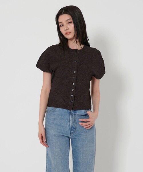 EMMEL REFINES（エメルリファインズ）の「＜EMMEL REFINES＞EM ジャカード パフスリーブ カーディガン（カーディガン/ボレロ・レディース・ダークブラウン/ライトブルー・FREE）」の5枚目の写真