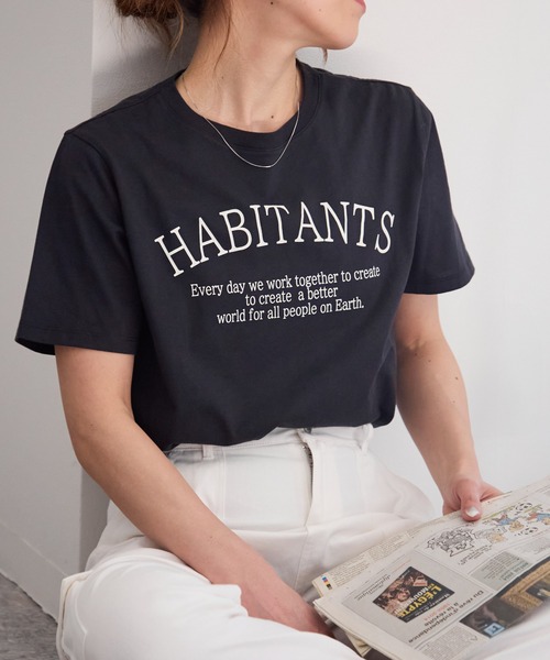 TRIANGLE PALETTE（トライアングルパレット）の「メッセージロゴ スーピマコットン半袖Tシャツ（Tシャツ/カットソー・レディース・ブルー系その他/ブラック/アイボリー・FREE）」の2枚目の写真