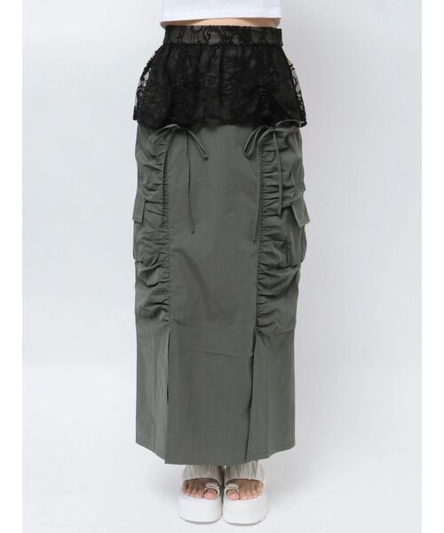 CALNAMUR(カルナムール)の「2WAY LACE OVER NYLON GATHER SK/2WAYレースオーバーナイロンギャザースカート(スカート・レディース・ベージュ/レッド/チャコールグレー・FREE)」の8枚目の写真
