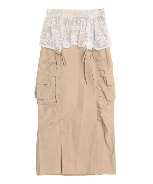 CALNAMUR(カルナムール)の「2WAY LACE OVER NYLON GATHER SK/2WAYレースオーバーナイロンギャザースカート(スカート・レディース・ベージュ/レッド/チャコールグレー・FREE)」の3枚目の写真