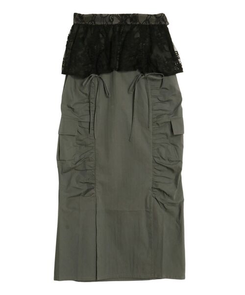 CALNAMUR(カルナムール)の「2WAY LACE OVER NYLON GATHER SK/2WAYレースオーバーナイロンギャザースカート(スカート・レディース・ベージュ/レッド/チャコールグレー・FREE)」の2枚目の写真
