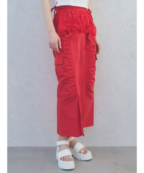 CALNAMUR(カルナムール)の「2WAY LACE OVER NYLON GATHER SK/2WAYレースオーバーナイロンギャザースカート(スカート・レディース・ベージュ/レッド/チャコールグレー・FREE)」の4枚目の写真