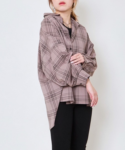 GORGE（ゴージ）の「《タンクトップ付き×チェック柄》レディース 抜け感シャツ 2点セット 春夏秋（シャツ/ブラウス・レディース・モカ/ブラック/オフホワイト/ネイビー・F）」の17枚目の写真